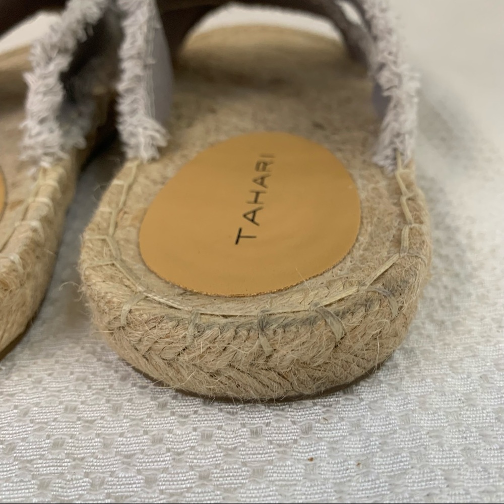 Tahari Saran Criss Cross Fringe Espadrille Slip On Sandal Gray 8 - Picture 9 of 12